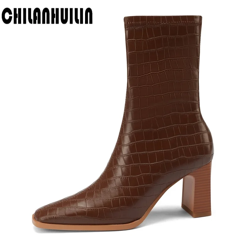 

Ботильоны женские на платформе, дизайнерская двухслойная обувь, высокий каблук, для верховой езды, модные брендовые, Осень-зима