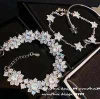 summer new gemstone bracelet designer sun flower shiny zircon luxurious classic jewelry set
