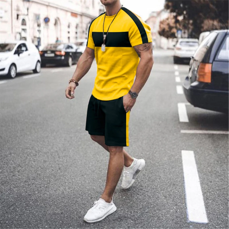 Summer Stripe Series T Shirt Sets Sweatshirt Jogging Short Sleeve Suit Men Tracksuit 3d Printed Breathable All-match Clothes 6xl images - 6