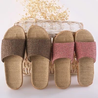 cotton linen slippers home couple indoor slippers wooden floor home non slip men and women thick bottom summer cool