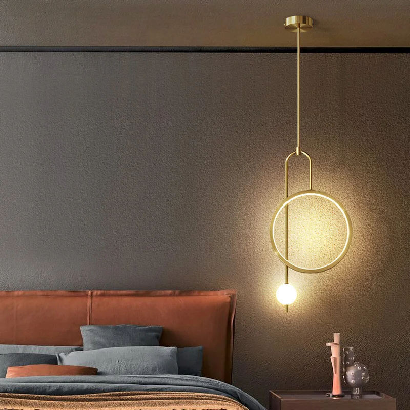 

Modern Round Golden Hanging Light Luxury LED Chandelier Bedroom Indoor Decorative Light Living Room Bar Hotel Cafe Circle Lamps
