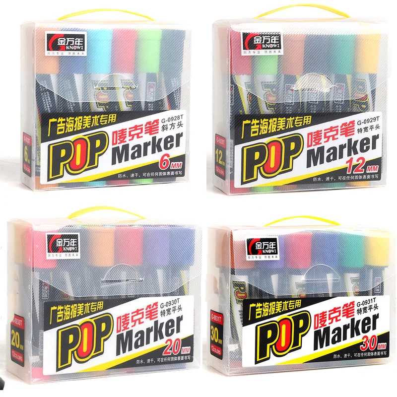 

Original Genvana/Know POP Art Color Marker 12pcs Oily Based Ink Mark Pen 6/12/20/30mm For Manga Poster Advertising For Kids Gift