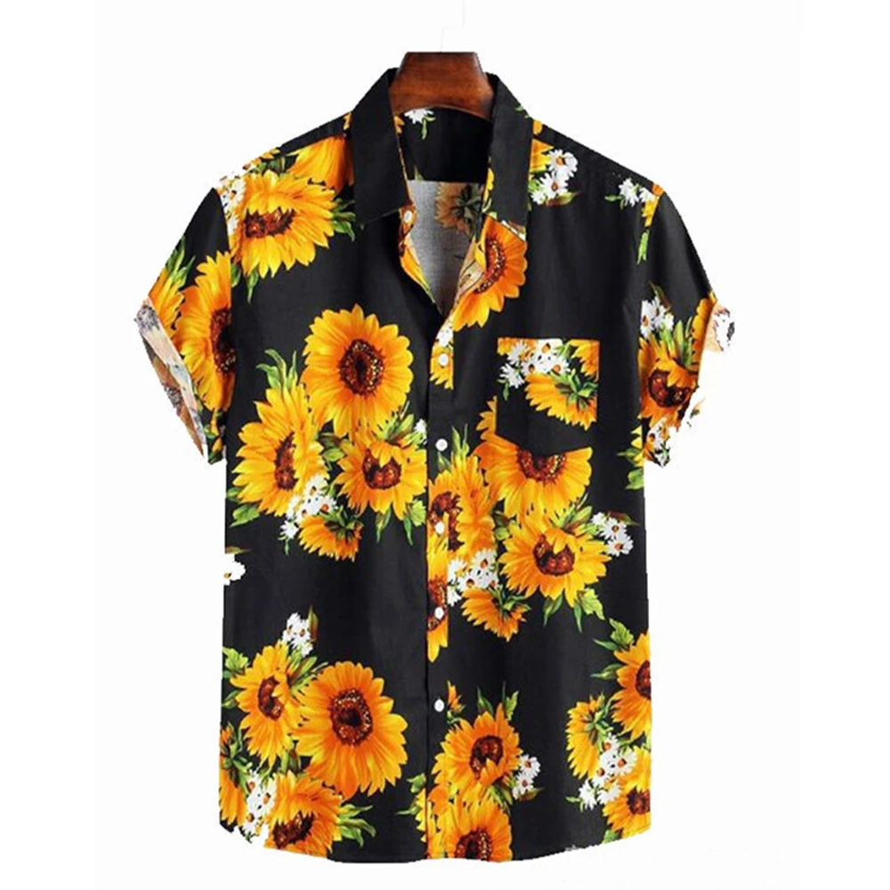 

Men's Hawaiian Shirt Loose Top Fashion Retro Sunflower Beach Short Sleeve T-Shirt Casual Loose Breathable Summer Top Tee