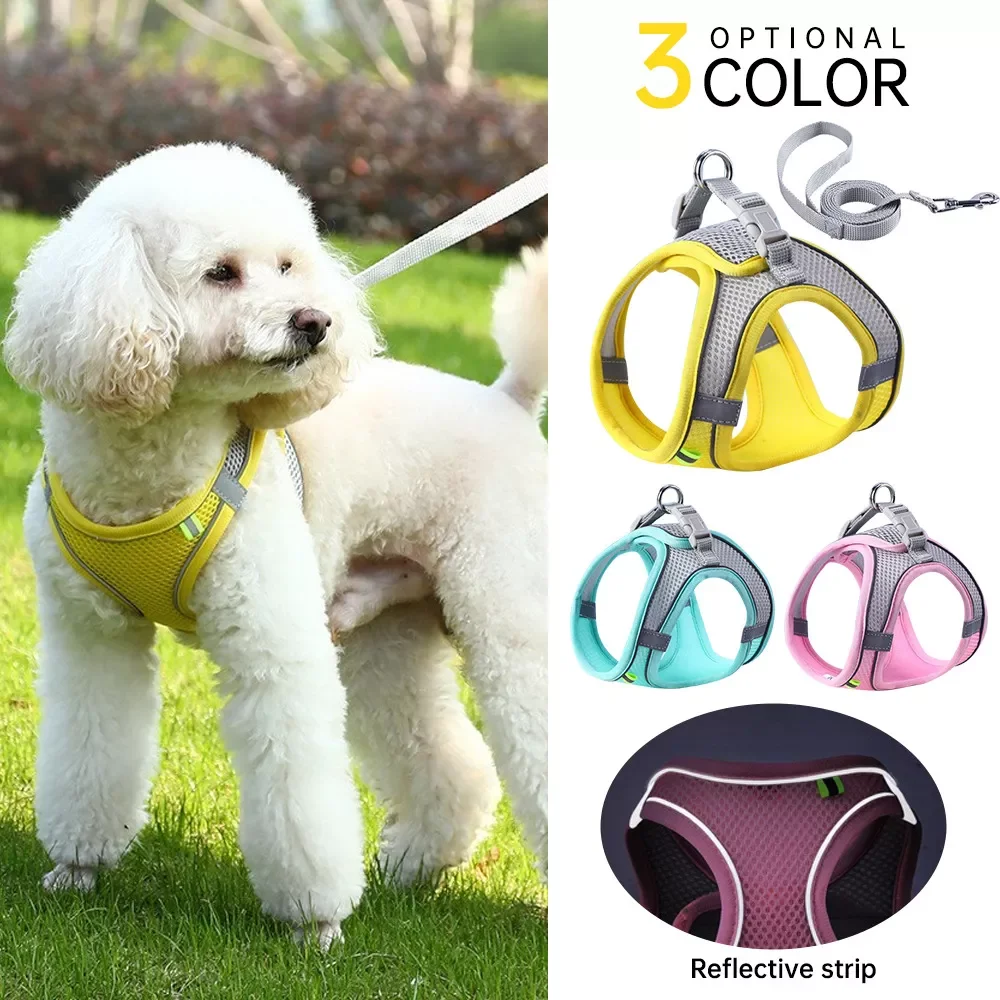 

Harness for Small Dogs Cats Reflective Pet Harness And Leash Set Adjustable Breathable Pet Chest Vest Leash Dog Accessories