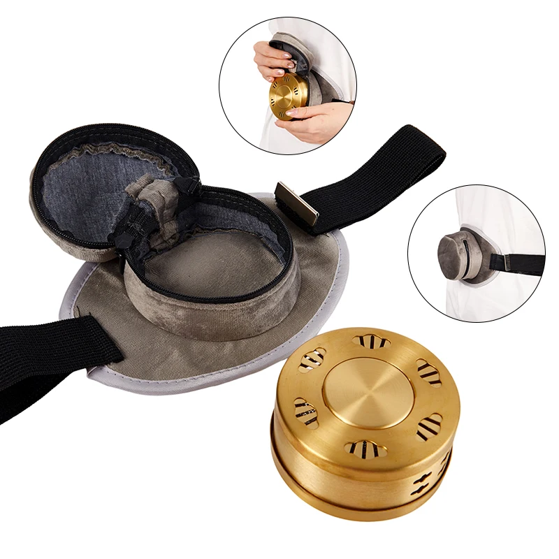 

1PC Portable Copper Moxa Box Therapy Moxa Stick Burner Box Pure Copper With Cloth Bag