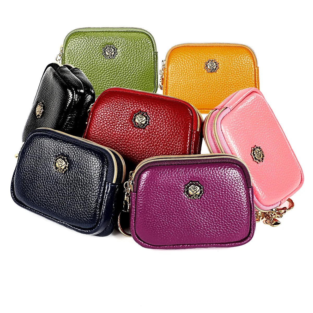 Женские портативные кошельки из воловьей кожи с двойной молнией сумка для карт в