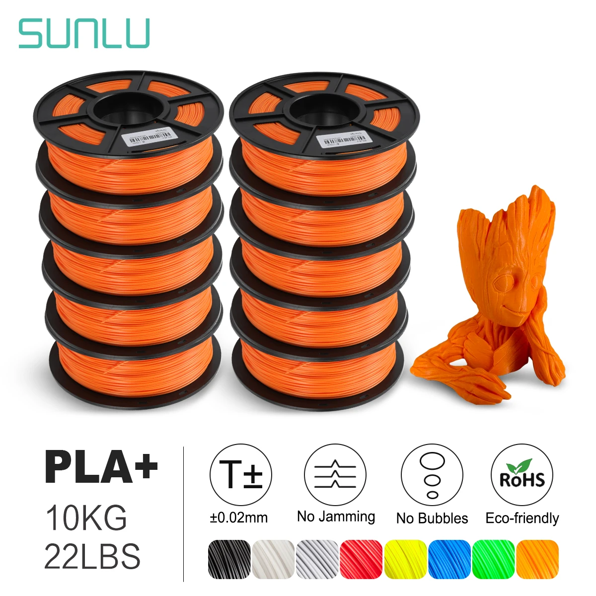 Нить для 3D-принтера SUNLU PLA PLUS, 10 кг, 1 кг/рулон