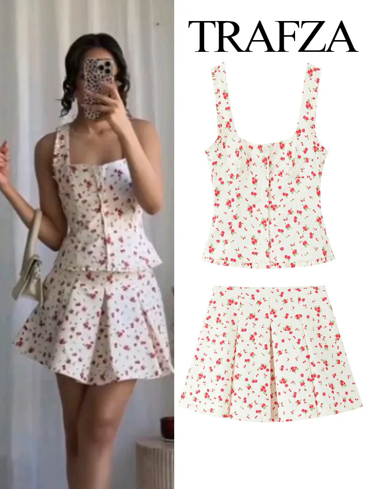 TRAFZA женский элегантный эластичный однобортный топ без рукавов с цветочным