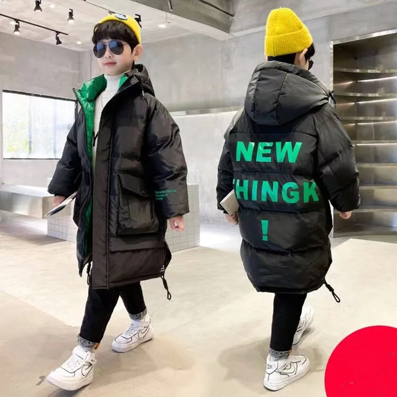 

Зимнее хлопковое пальто для мальчиков, новая Корейская версия, детское модное Утепленное зимнее пальто средней длины для детей, свободная стирка, хлопковое пальто