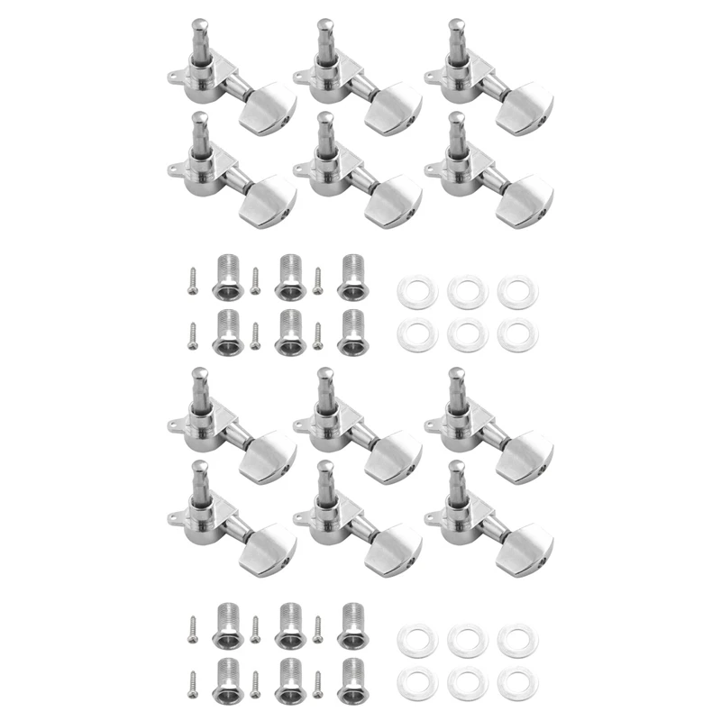 12 Pieces Silver Acoustic Guitar Machine Heads Knobs Guitar String Tuning Peg Tuner(6 For Left + 6 For Right)