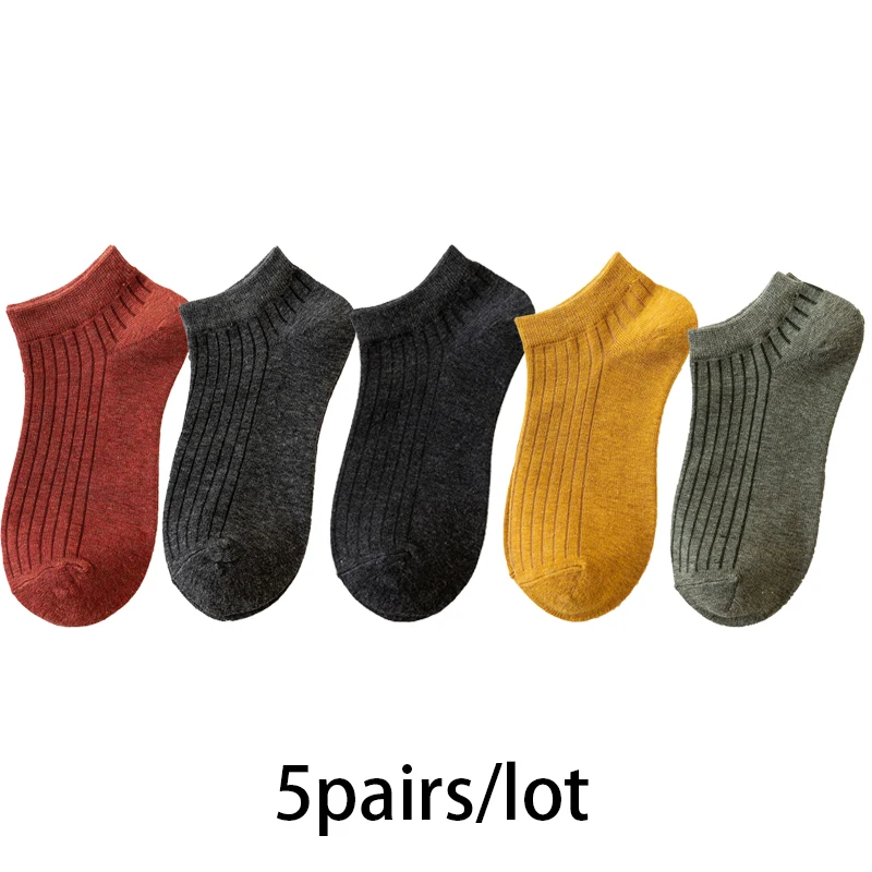 

5 Pairs Women's Socks Spring and Summer New Japanese-Style Striped Boat Socks Solid Color Breathable Cotton Socks Women Socks