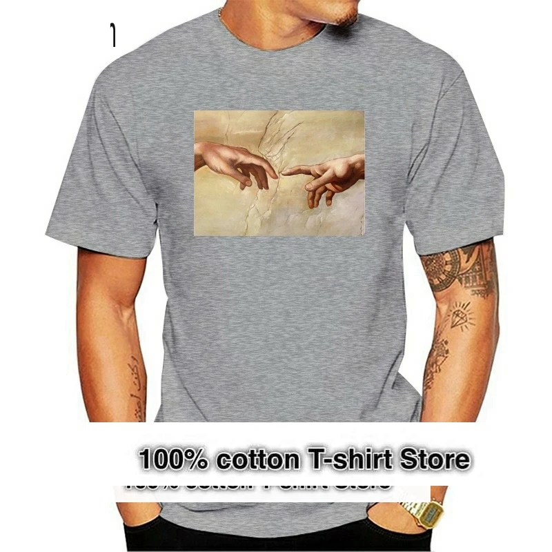 

Новинка 2019, мужская мода, арт-футболка с изображением михаэльанджело «творение Адама» систинной часовни, возрождения, футболки