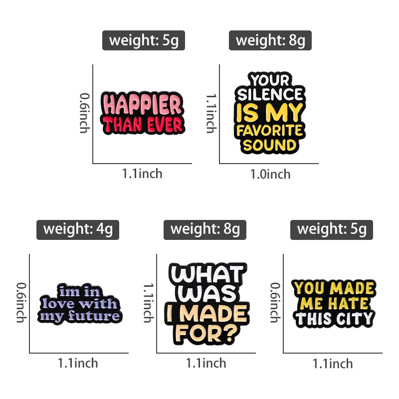 Эмалированная заколка с текстом песни на заказ счастливее чем когда-либо вы