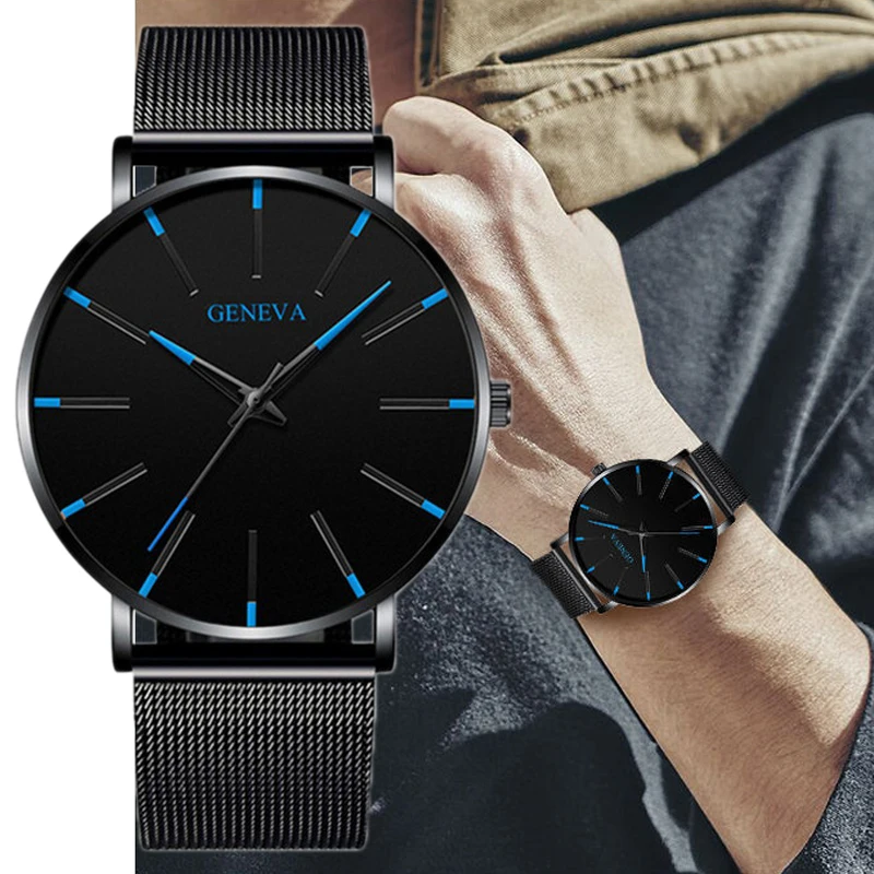 

Minimalist Men's Fashion Ultra Thin Watches Simple Men Business Stainless Steel Mesh Belt Quartz watch for men reloj hombre