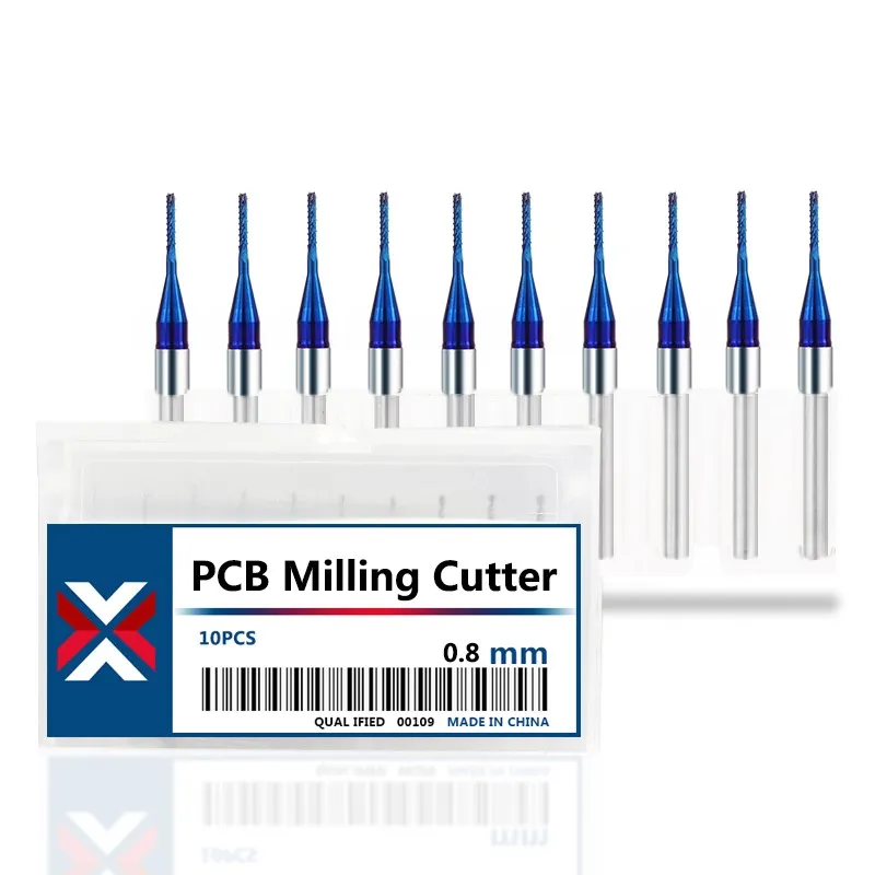 XCAN PCB Milling Cutter 0.5/0.6/0.8/1.2/1.4/1.7/1.8/2.2/2.4mm Nano Blue Coated 1/8 Shank Corn Milling Cutter End Mill CNC Cutter images - 6
