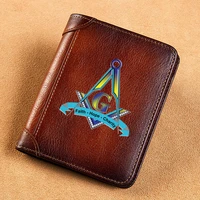 high quality genuine leather wallet antique masonic faith hope charity printing standard short purse bk3275