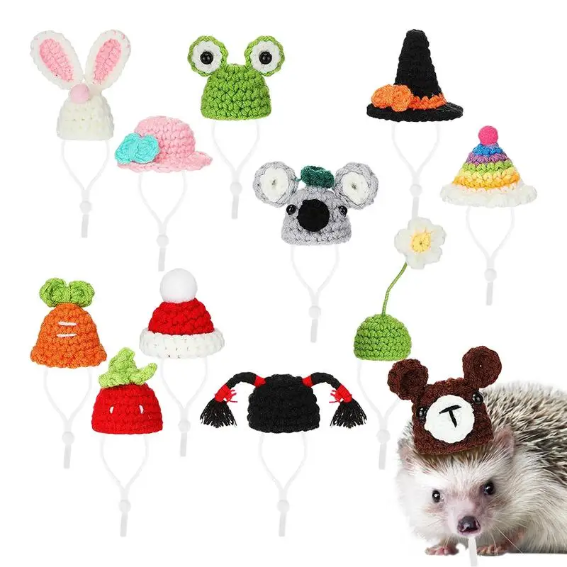 

12PCS Cute Handmade Knitted Hat Hamster Decoration Guinea Pig Hamster Accessories Hamster Toy Hamster Supplies Small Pet Hat