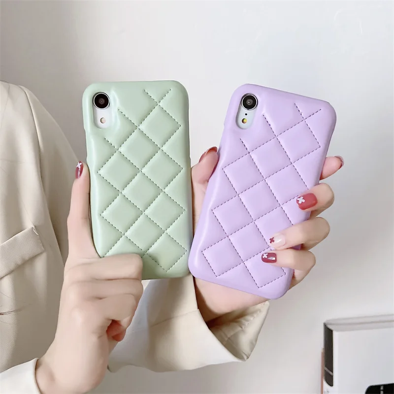 

Luxury Elegance Rhombic Grid Down Cotton Phone Cases For Iphone 13 12 Pro 11 XS Max XR X 8 7 Plus Soft Protective Back Cover