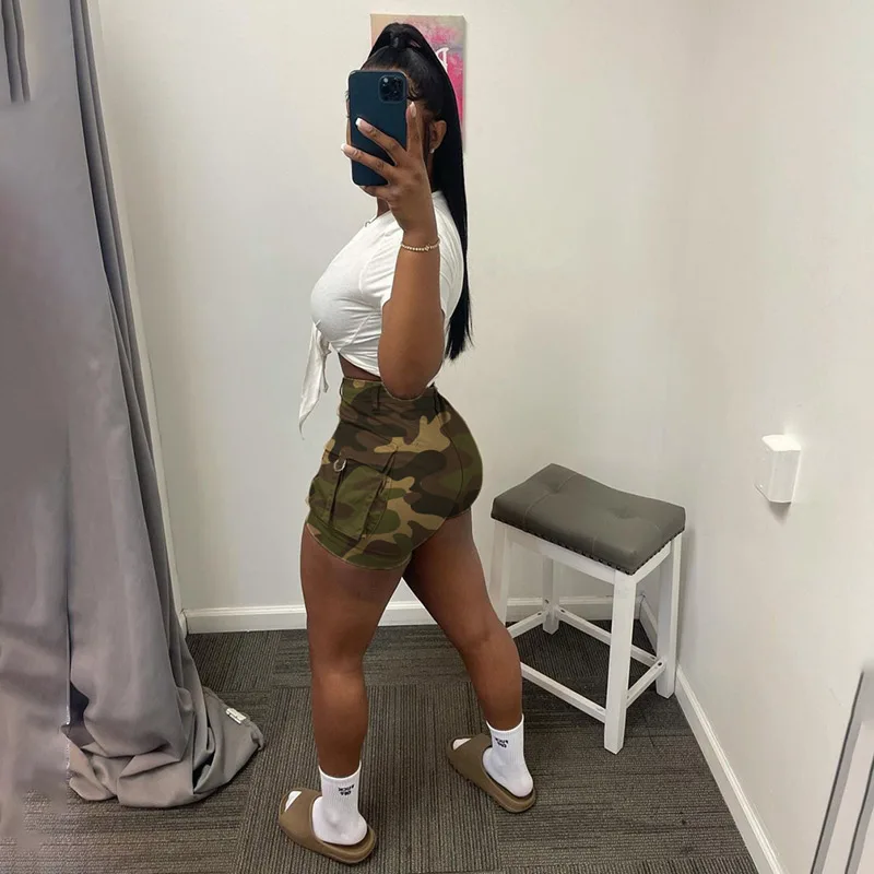 Camouflage Printed High Waist Pockets Shorts Women Casual Sexy Cargo Shorts Short Pants Street Trousers 2023 Women Shorts