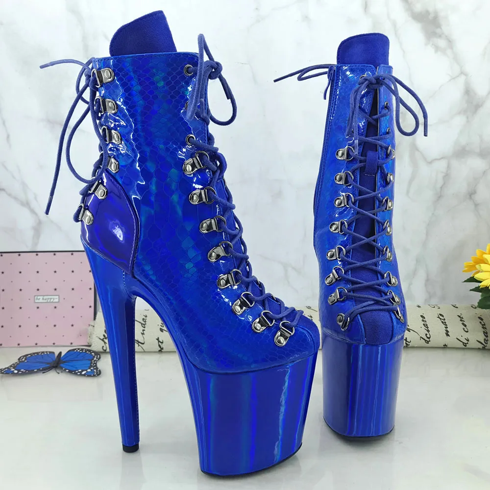 Leecabe Holo Blue 20CM/8inches Pole dancing shoes High Heel platform Boots closed toe Pole Dance boots