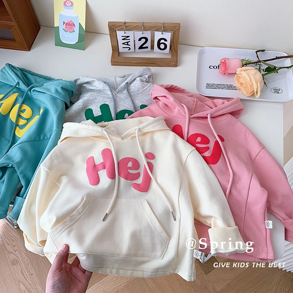 

Casual Loose Letter Hoodies for Kids Girls Spring Sutumn Long Sleeve Hooded Pullover Tops Fashion Children Clothes 1-6Years Old
