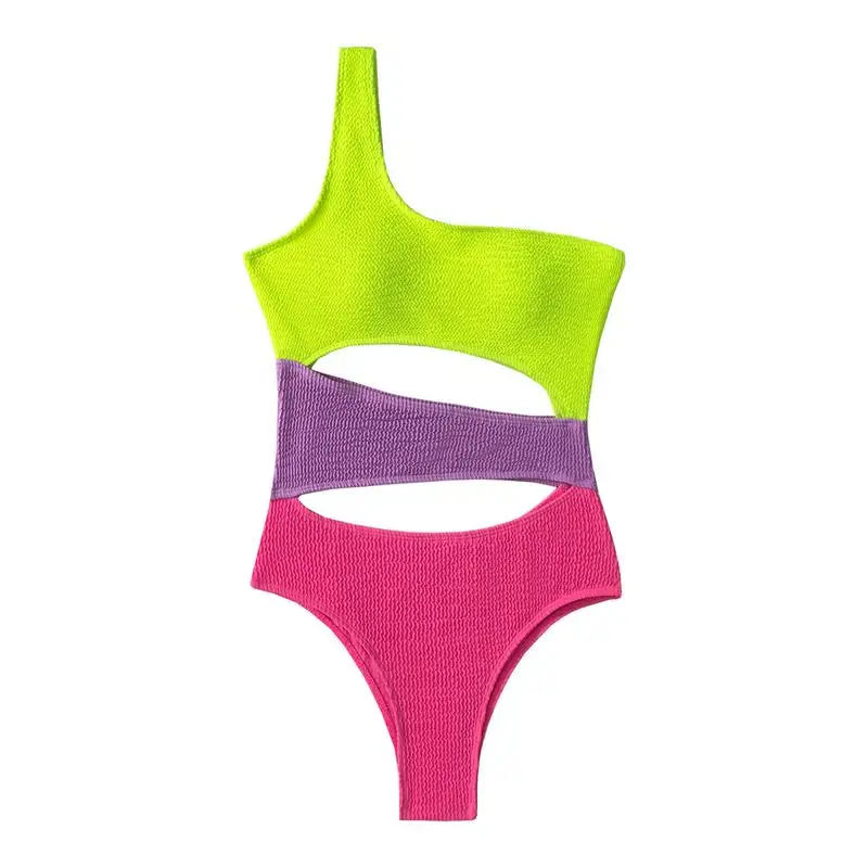 

Women's One Shoulder Monokini One Piece Swimsuit With Three Tone Colorblocks One Piece Swimwear Monokini For Vacation Holiday