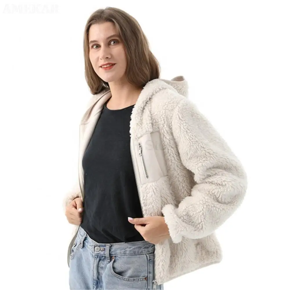 Women Winter Real Fur Zipper Coat Long Sleeve With Hood Pure Color Real Fur Jacket Thermal Fluffy Fur For Women Jackets