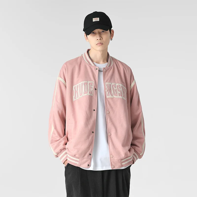 Винтажная куртка-бомбер женская весенне-осенняя замшевая бейсбольная