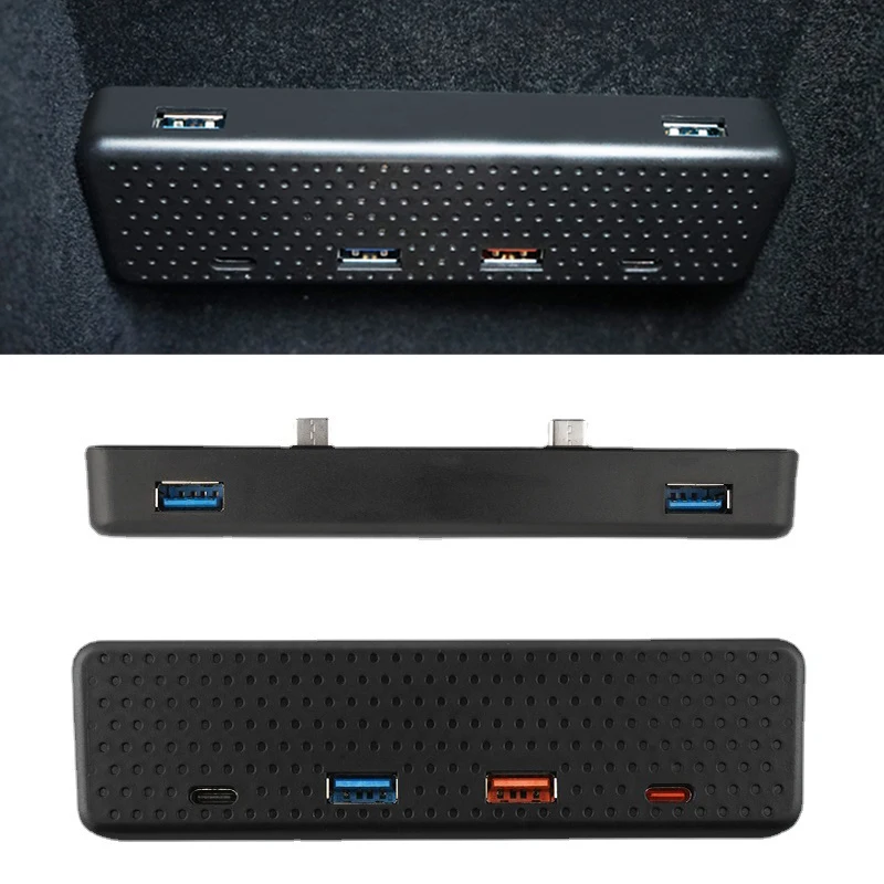 For Tesla Car USB Extender USB Splitter Hub Golvebox Center Console Type-C Charging Docking Station 4/6 Ports Fit Model 3/Y