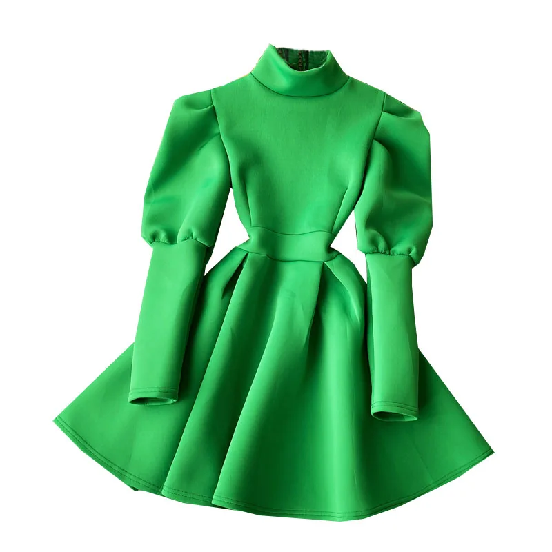 Gaganight Women French A line Big Swing Dress Female 2021 Autumn New Korean Temperament Ladies Puff Sleeve Waist Slimming | Женская