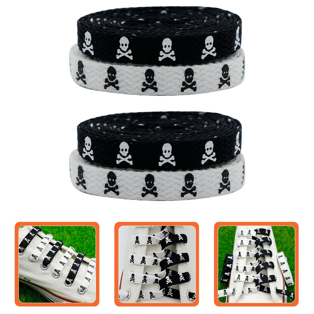 

2 Pair White Elastic Shoe Laces For Women Shoelace Men Black Gothic 120x0.8cm Rope Polyester Thick Flat Miss