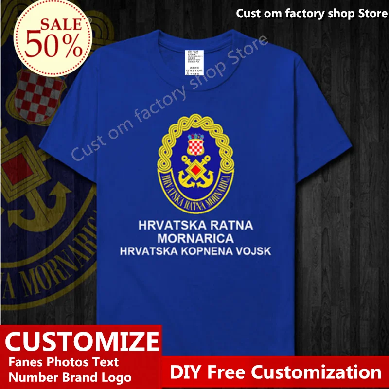 

Croatia Navy t-shirt Custom Jersey Fans DIY Name Number LOGO High Street Fashion Hip Hop Loose Casual T-shirt