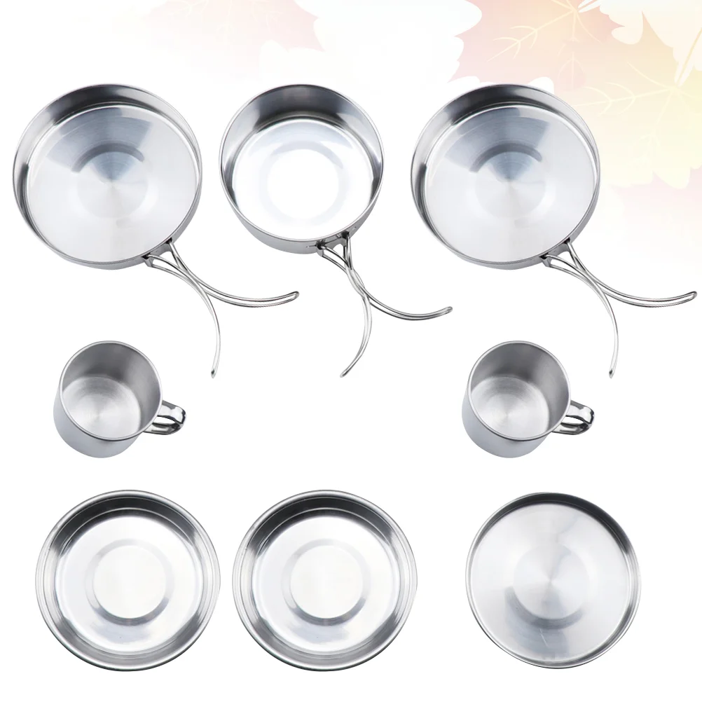 

1 Set/8pcs Outdoor Cookware Stainless Steel Set Portable Bowl Outdoor Picnic Portable Combination Pot Bowl Set for Camping