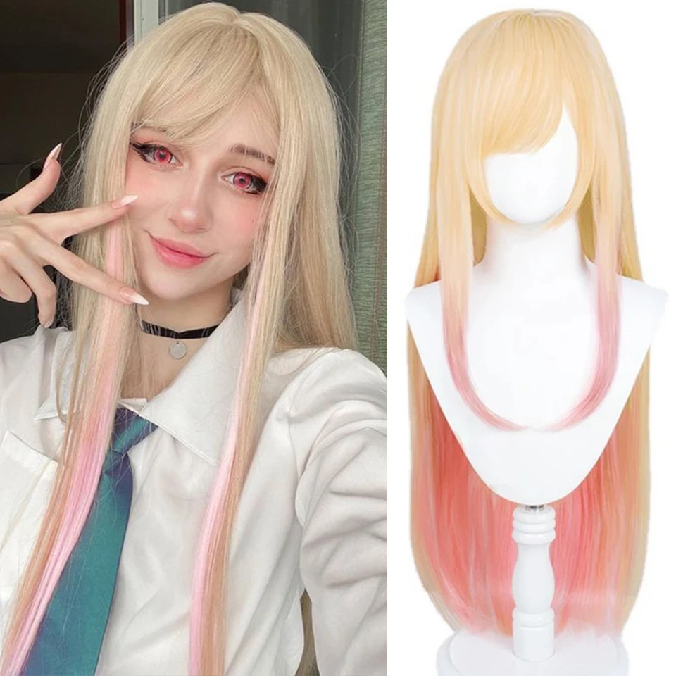 HOUYAN Anime My Dress-Up Darling Marin Kitagawa Cosplay Halloween Wig Yellow Gradient 85cm Long Straight Hair Kawaii