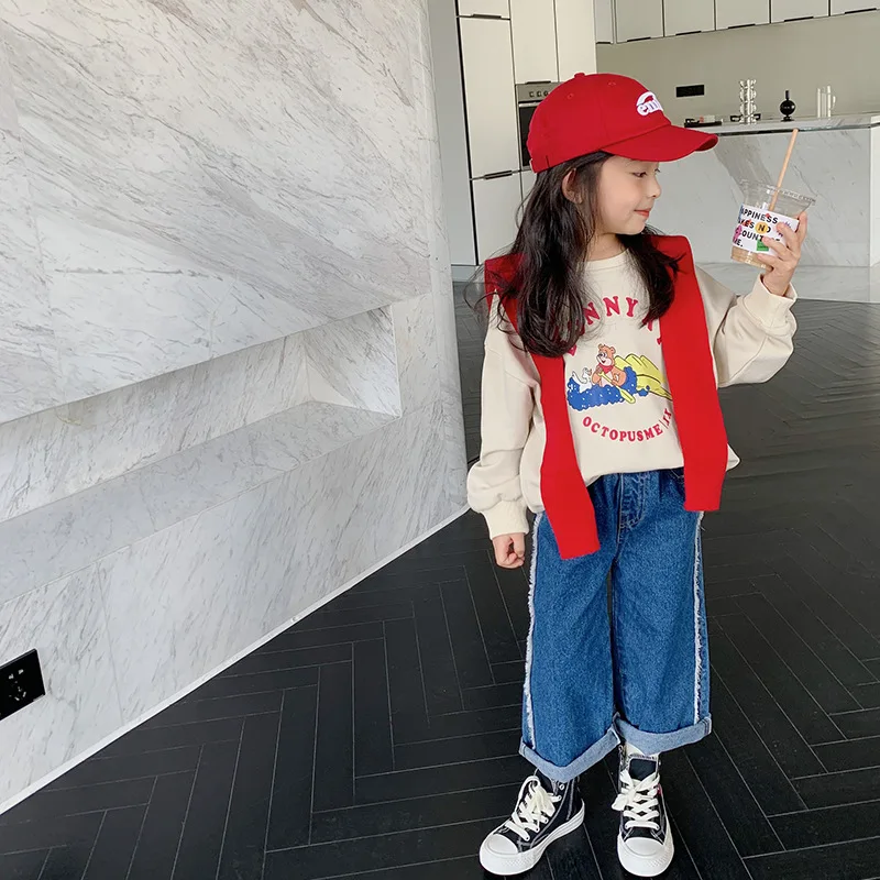 

2022 new Length Elastic Waist Loose Solid Cotton New Fashion Spring Auutmn Children Unisex kids pants