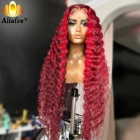 HD 5x5 Lace Closure Wig Highlight Red Colored Deep Wave Lace Frontal Wig PrePlucked 30" 13x4 Curly Lace Frontal Human Hair Wigs