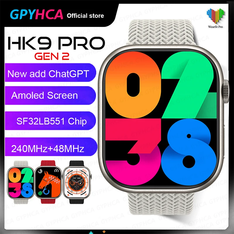 

HK9 Pro Gen 2 Men SmartWatch with ChatGPT & 2.02" AMOLED screen Compass NFC Sport fitness watch PK hello watch 3 HK8 pro