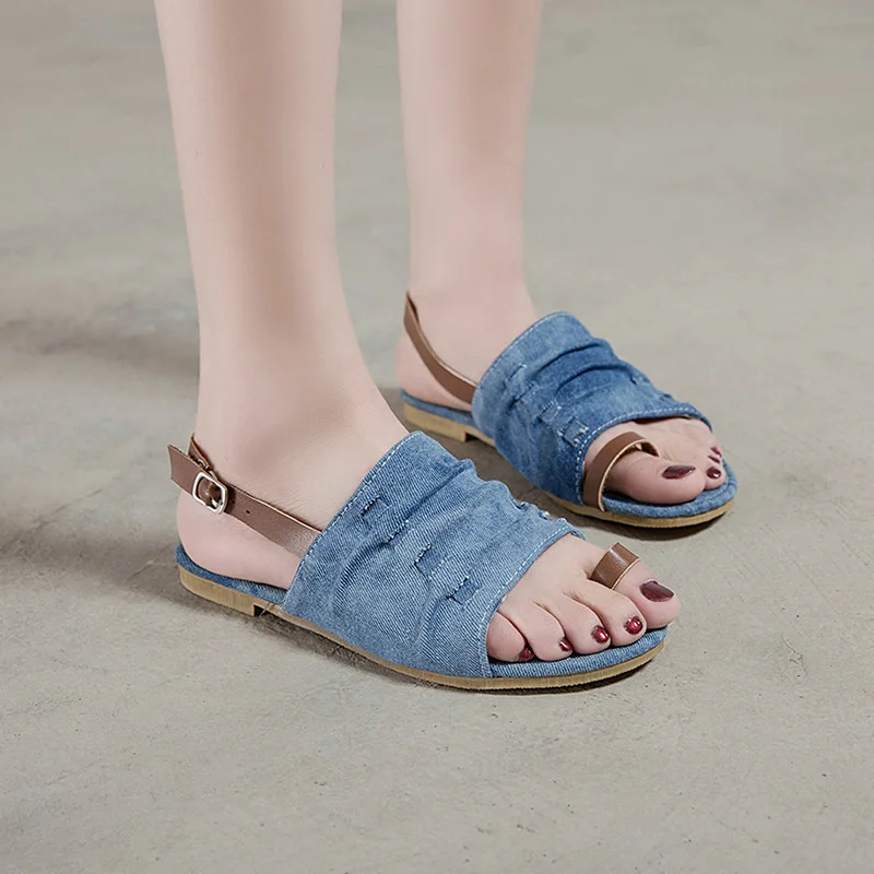 

New Flat Arrivals Summer Women Sandals Peep Toe Buckle Strap Sandals Female Fashion Casual Women's Summer Shoes Denim Sandales