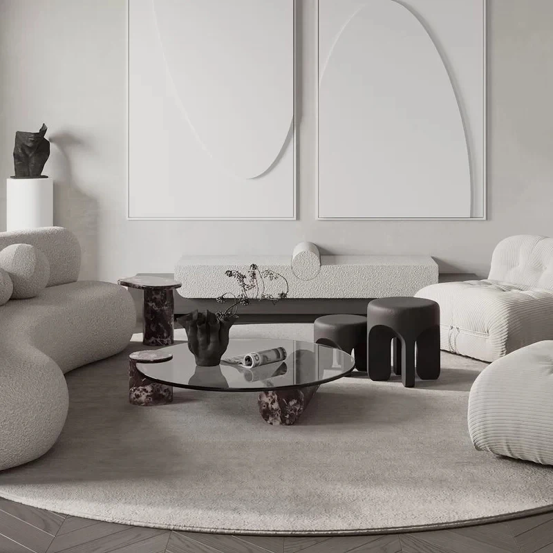 

Современный простой креативный черный чайный столик из закаленного стекла для маленькой квартиры, гостиной, дивана, круглый журнальный столик из натурального мрамора