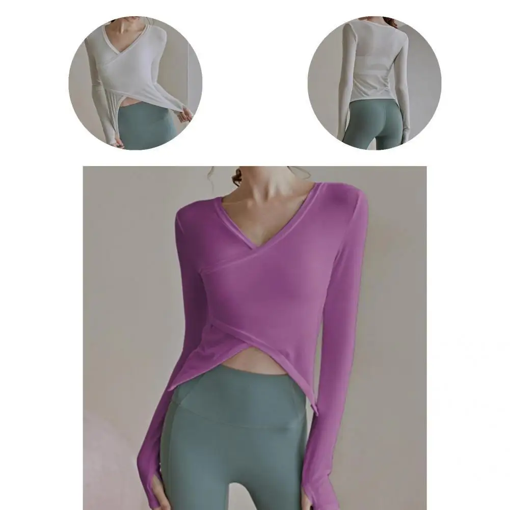 

Sweat Absorbing Fashion Cross Strap Crop Top Tracksuit Irregular Hem Yoga T-shirt Well Fit for Home