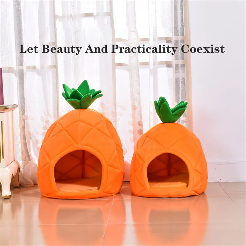 

New Pet Nest Kennel Cat Litter Small and medium Washable Dog Pineapple Cotton Bed Warm Pet Supplies Foldable Dog Cat House