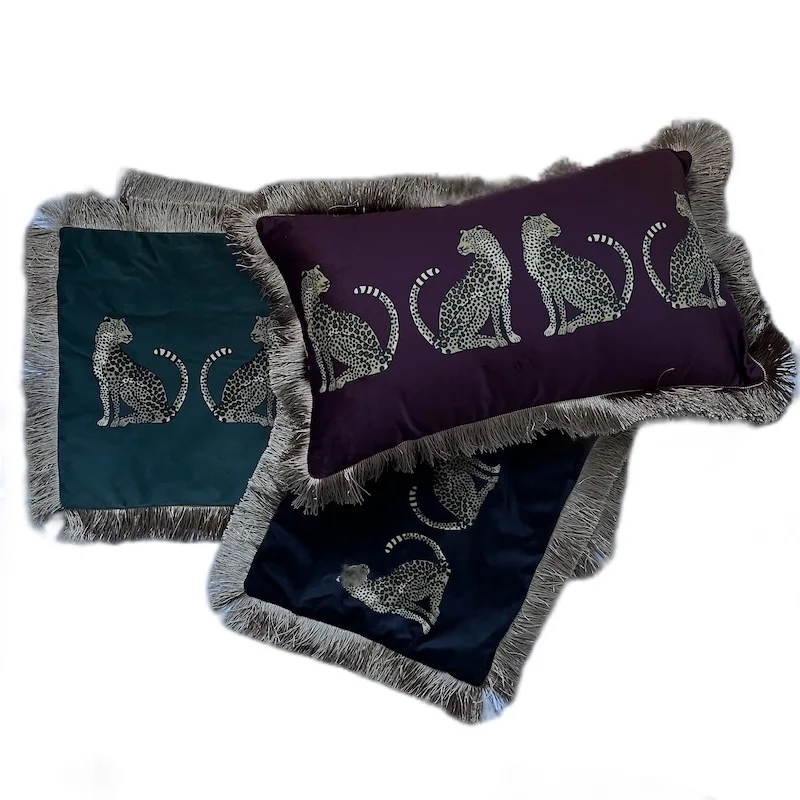 

DUNXDECO Luxury Tassel Leopard Cushion Cover Decorative Pillow Modern Artistic Black Green Color Sofa Chair Bed Coussin