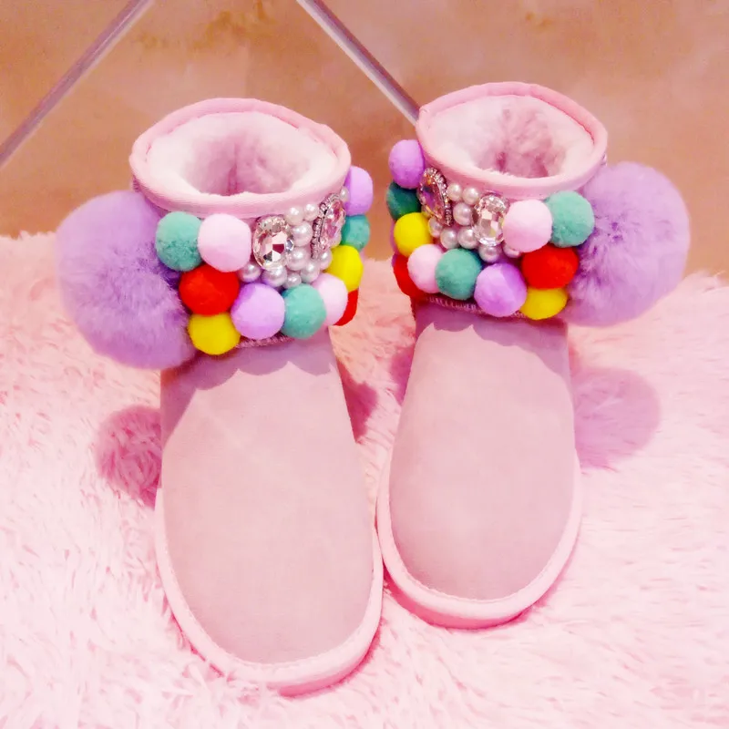 Новые модные розовые зимние сапоги из натуральной кожи для женщин короткие