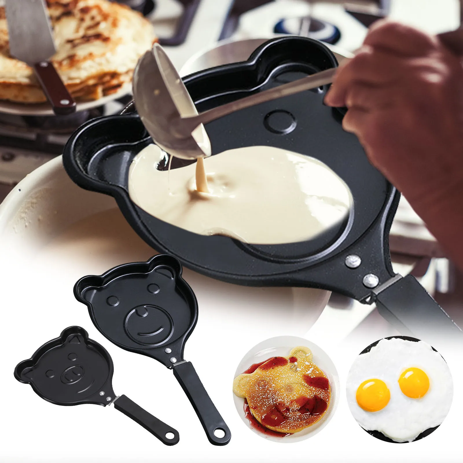 Mini Egg Frying Pot for Breakfast Omelette Pancake Maker Mold Creative Cartoon Bear Heart Shape Flat Non Stick Pan Kitchen Tools
