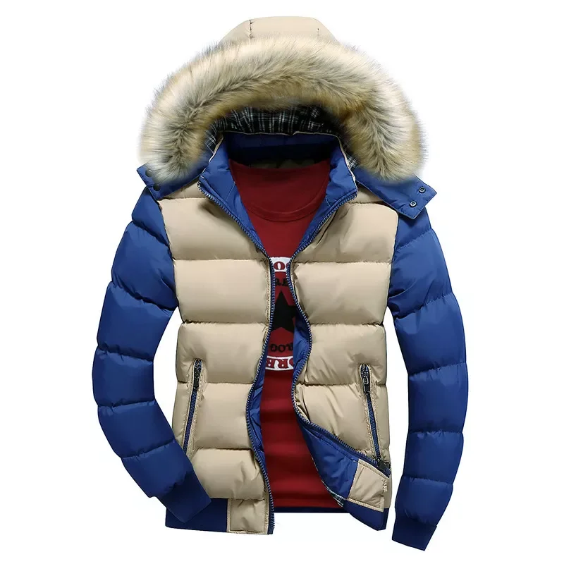 

NEW IN Winter Men's Jackets Thicken Warm Parkas Coat Hooded Fur Collar Detachable Casual Jacket Men Fashion Patchwork Outwea