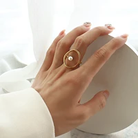 minimalist open circle ring for women chic karma ring with pearl thin minimal geometric finger jewelry