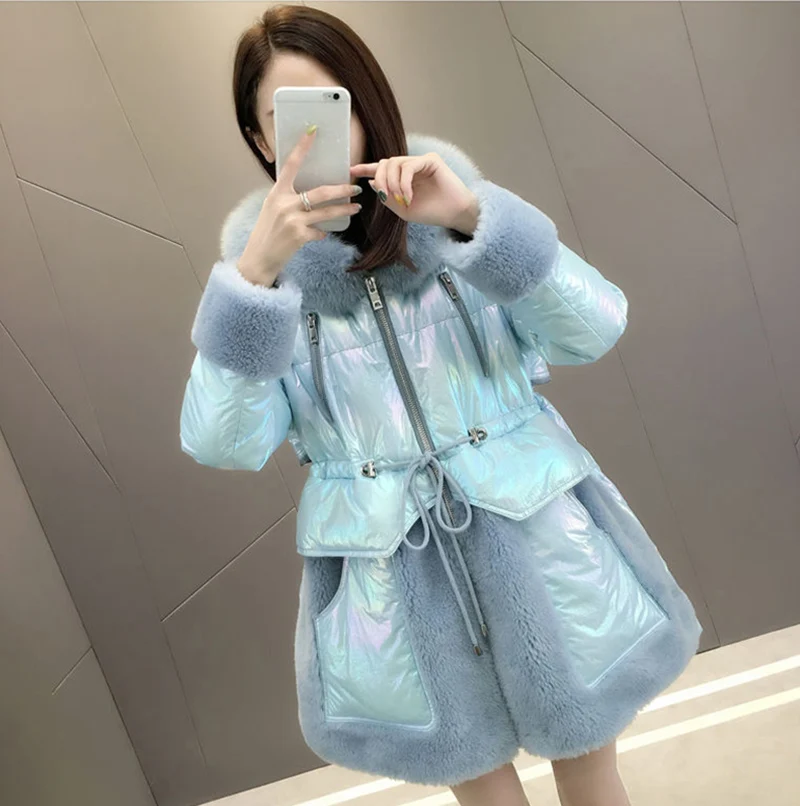 

2022 Winter fashion padded women Parkas jacket fashion bright hooded fur collar long warm winter women jacket Coats