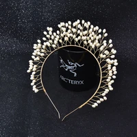 gold color full pearl headband tiara crown headpiece for women luxury baroque bride wedding accessories super fairy hair jewelry