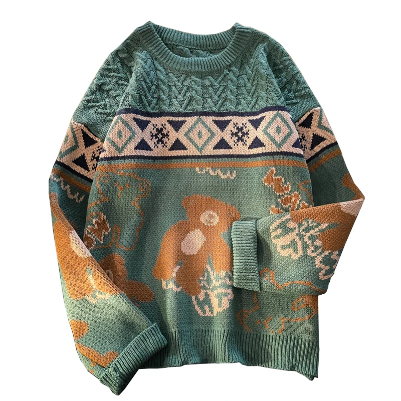 

Жаккардовый вязаный свитер в стиле ретро, мужской мультяшный свитер, куртка, мужской весенне-осенний утепленный пуловер в стиле Харадзюку, ...