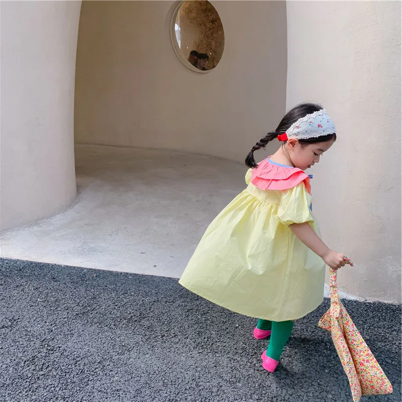 Детское платье в стиле преппи летнее новое принцессы с кукольным воротником для